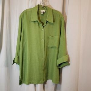 coldwater creek 2x button shirt 3/4 sleeve green